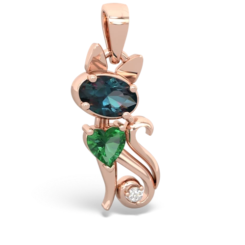 alexandrite-lab emerald kitten pendant