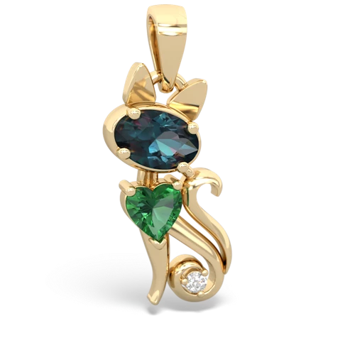 alexandrite-lab emerald kitten pendant