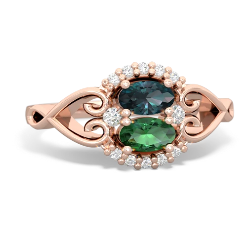 alexandrite-lab emerald antique keepsake ring