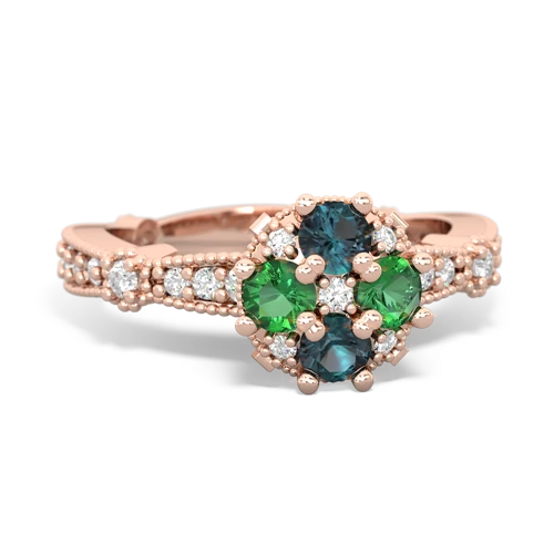 alexandrite-lab emerald art deco engagement ring