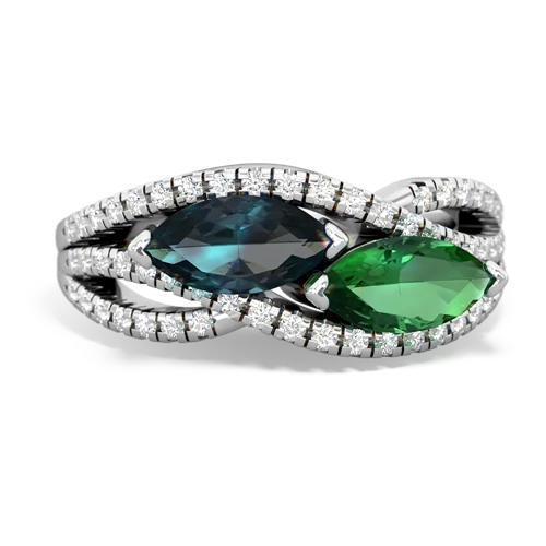 alexandrite-lab emerald double heart ring