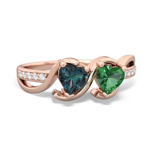 alexandrite-lab emerald double heart ring