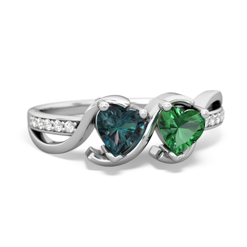 alexandrite-lab emerald double heart ring