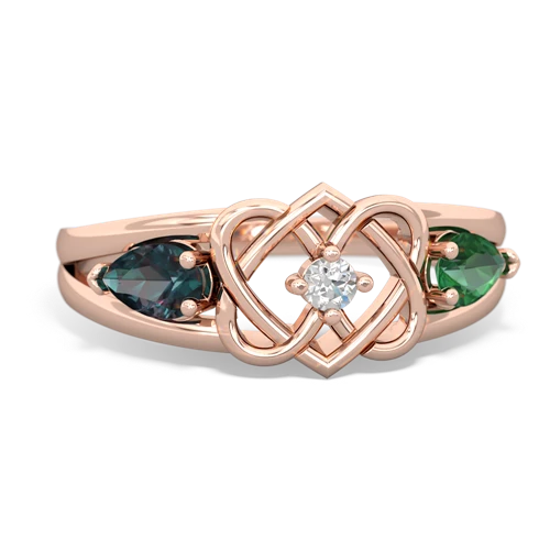 alexandrite-lab emerald double heart ring