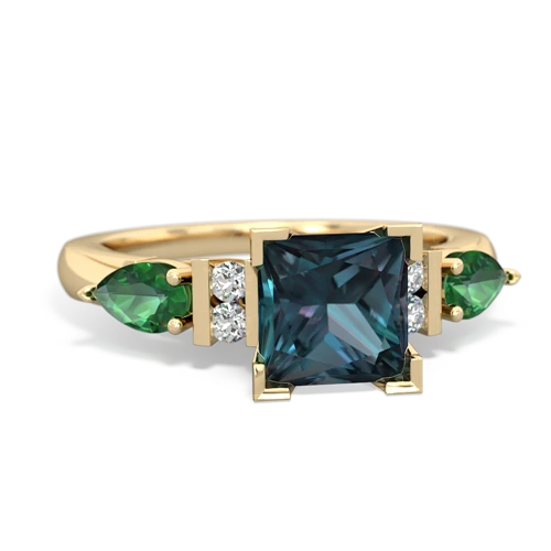 alexandrite-lab emerald engagement ring