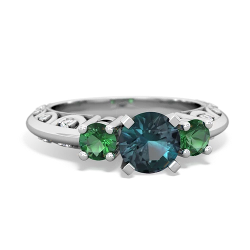 alexandrite-lab emerald engagement ring