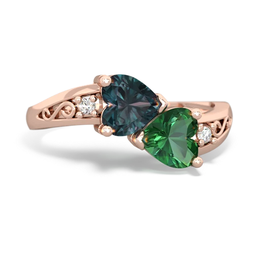 alexandrite-lab emerald filligree ring