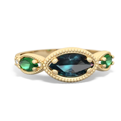 alexandrite-lab emerald milgrain marquise ring