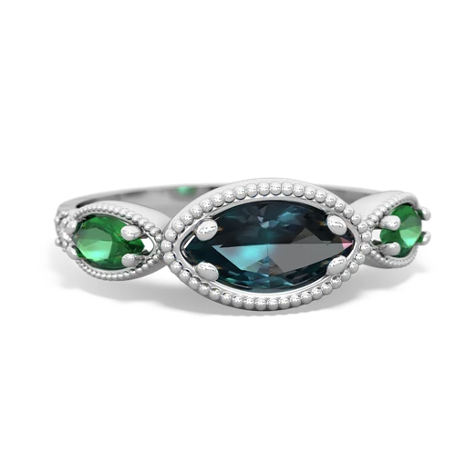 alexandrite-lab emerald milgrain marquise ring