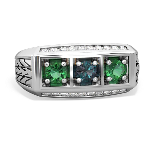 alexandrite-lab emerald three stone ring