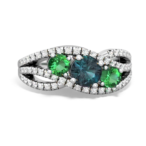 alexandrite-lab emerald three stone pave ring