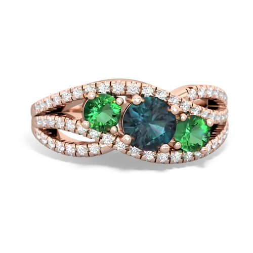 alexandrite-lab emerald three stone pave ring