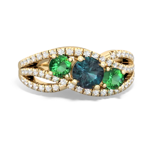 alexandrite-lab emerald three stone pave ring