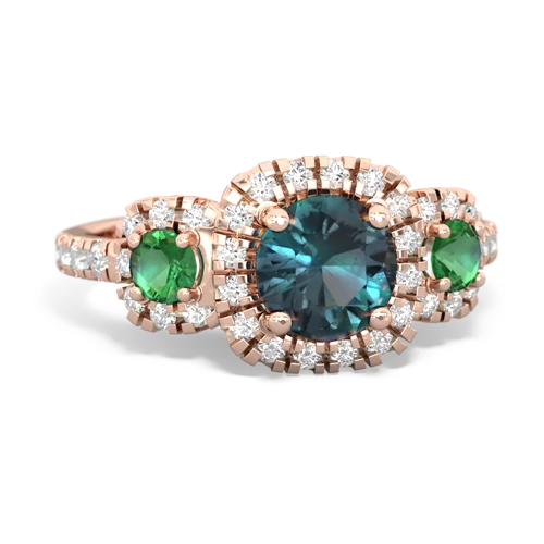 alexandrite-lab emerald three stone regal ring