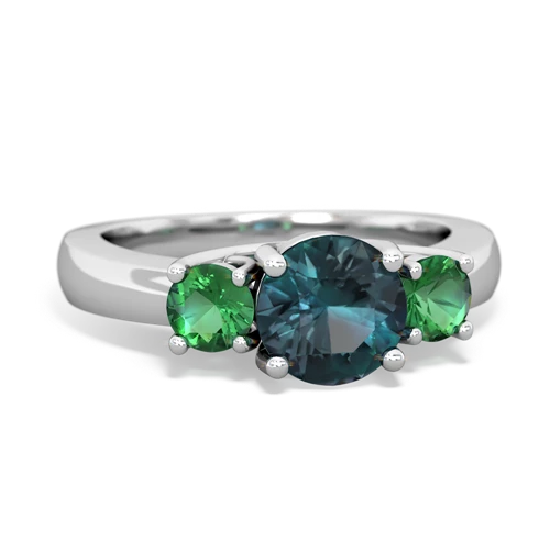 Lab Alexandrite Lab Created Alexandrite with Lab Created Emerald and Genuine Opal Three Stone Trellis ring Ring
