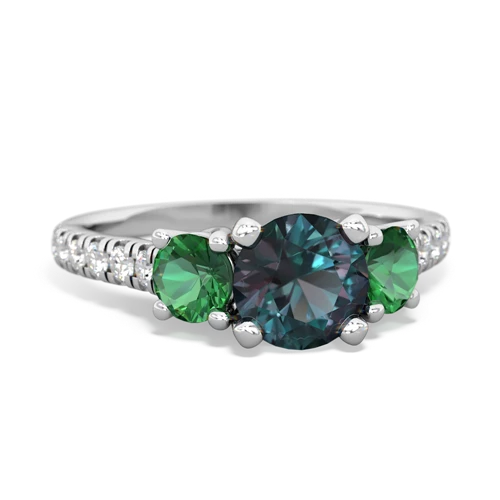 alexandrite-lab emerald trellis pave ring