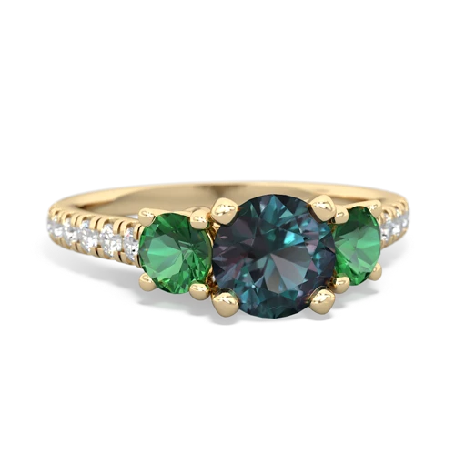 alexandrite-lab emerald trellis pave ring