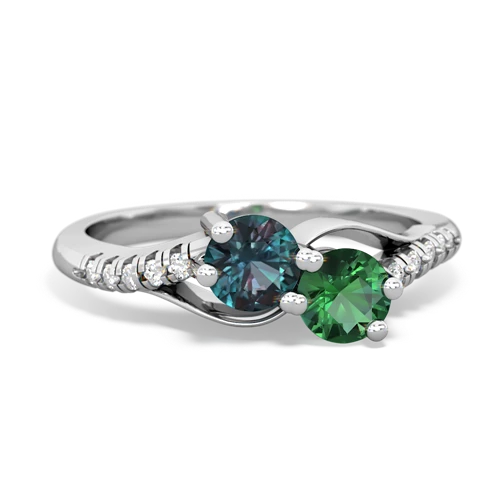 alexandrite-lab emerald two stone infinity ring