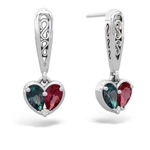 alexandrite-lab ruby filligree earrings