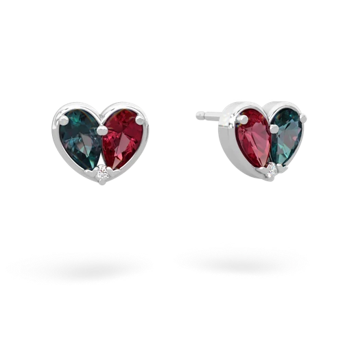 alexandrite-lab ruby one heart earrings