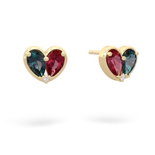 alexandrite-lab ruby one heart earrings