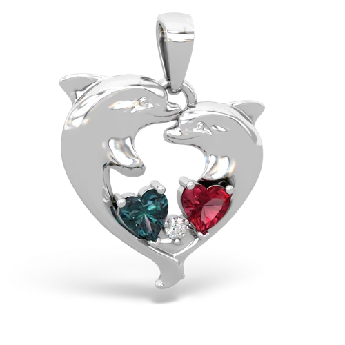 alexandrite-lab ruby dolphins pendant