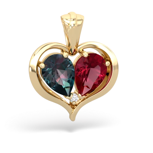 alexandrite-lab ruby half heart whole pendant