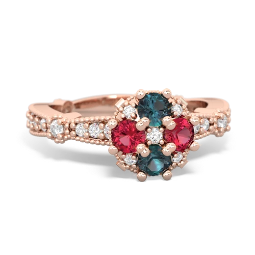 alexandrite-lab ruby art deco engagement ring