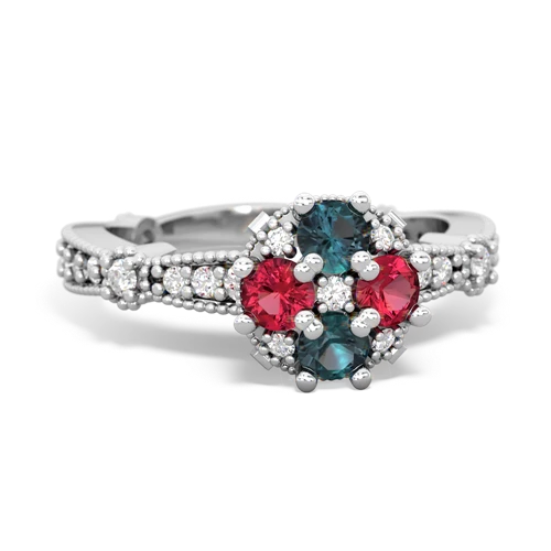 alexandrite-lab ruby art deco engagement ring