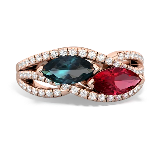 alexandrite-lab ruby double heart ring