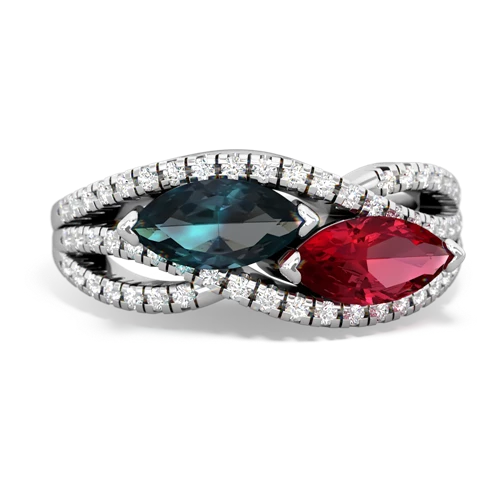 alexandrite-lab ruby double heart ring