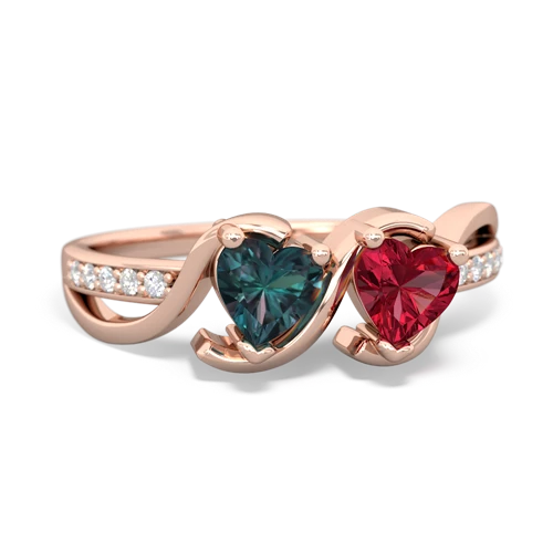 alexandrite-lab ruby double heart ring