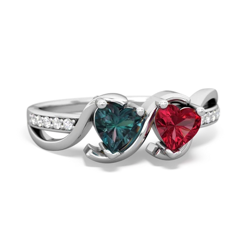 alexandrite-lab ruby double heart ring