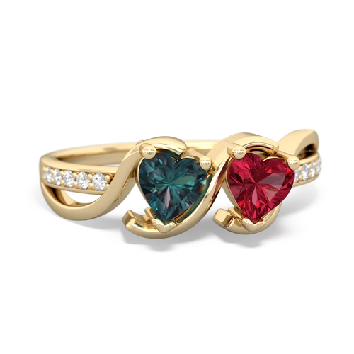 alexandrite-lab ruby double heart ring