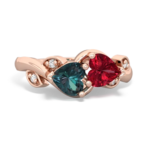 alexandrite-lab ruby floral keepsake ring