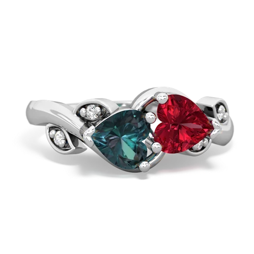 alexandrite-lab ruby floral keepsake ring