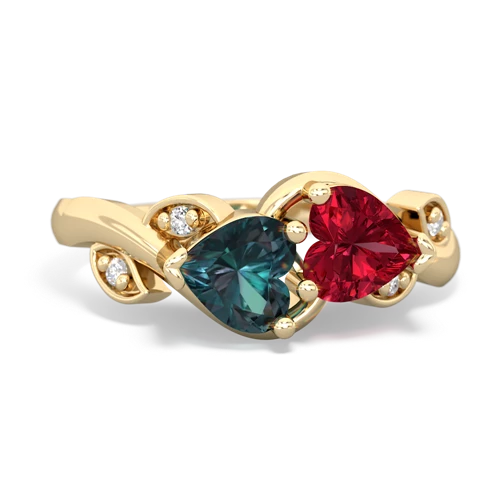 alexandrite-lab ruby floral keepsake ring