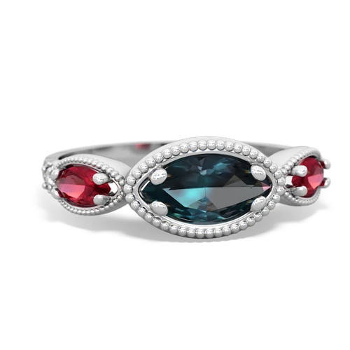 alexandrite-lab ruby milgrain marquise ring