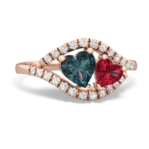 alexandrite-lab ruby mother child ring