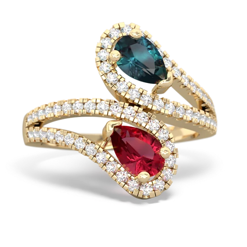 alexandrite-lab ruby pave swirls ring