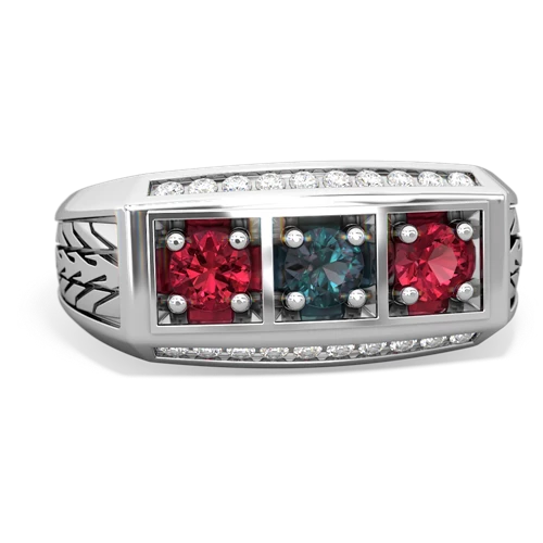 alexandrite-lab ruby three stone ring