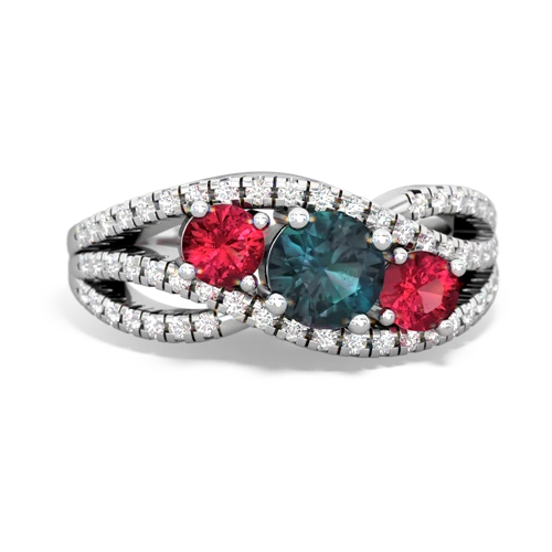 alexandrite-lab ruby three stone pave ring