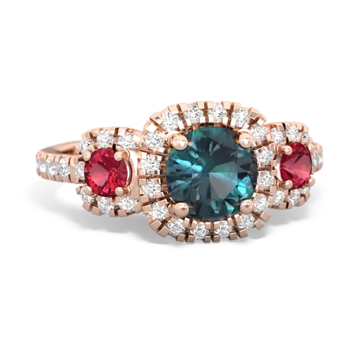 alexandrite-lab ruby three stone regal ring