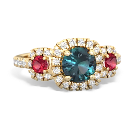 alexandrite-lab ruby three stone regal ring