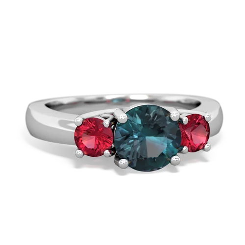 Lab Alexandrite Lab Created Alexandrite with Lab Created Ruby and Genuine Aquamarine Three Stone Trellis ring Ring