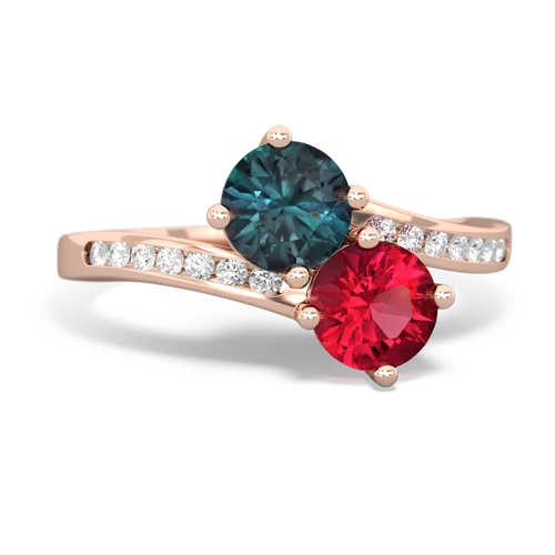 alexandrite-lab ruby two stone channel ring