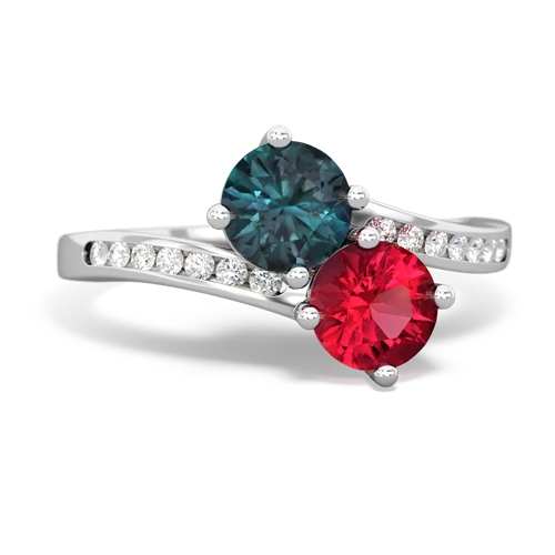 alexandrite-lab ruby two stone channel ring