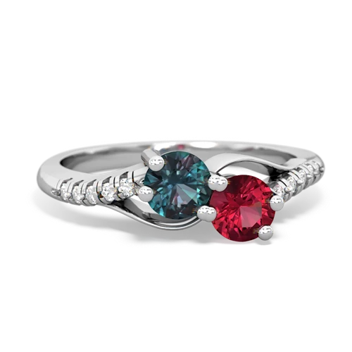 alexandrite-lab ruby two stone infinity ring