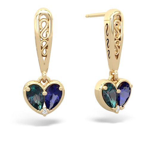 alexandrite-lab sapphire filligree earrings