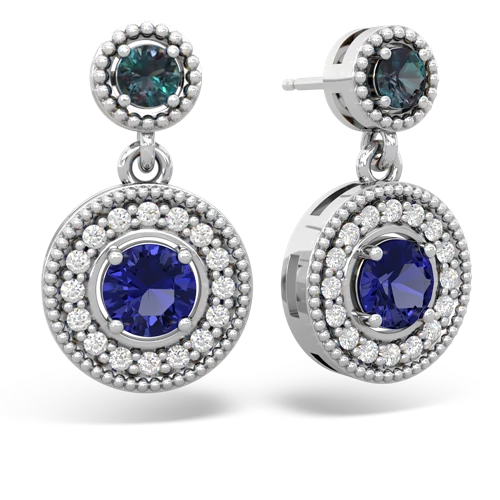 alexandrite-lab sapphire halo earrings